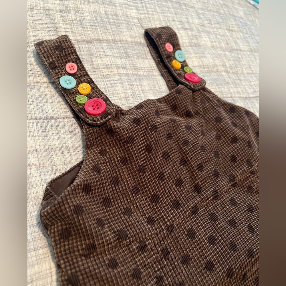 SZ 5 corduroy VINTAGE y2k GYMBOREE brown dress overall skirt colorful button dot